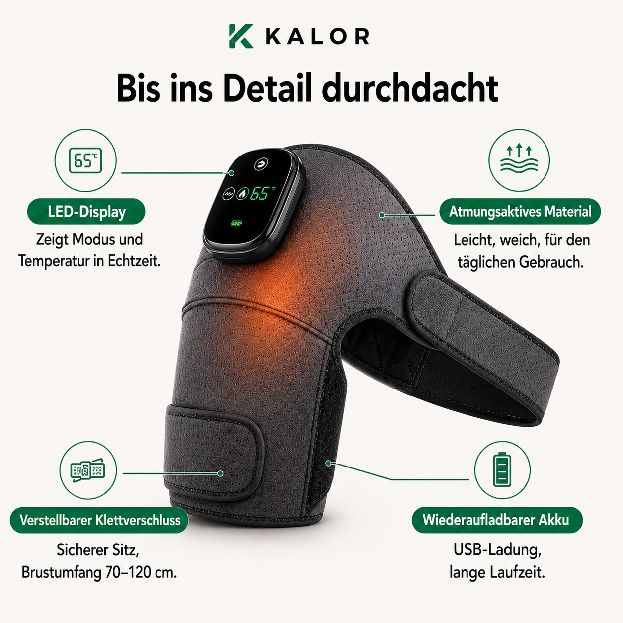 KALOR Therapie™  Intelligente Wärmemassage 3 in 1.